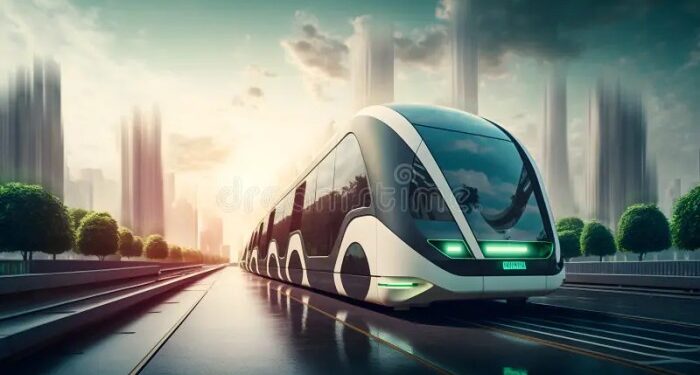 Futuristic Public Transportation. Electric Autonomus Public Transport ...